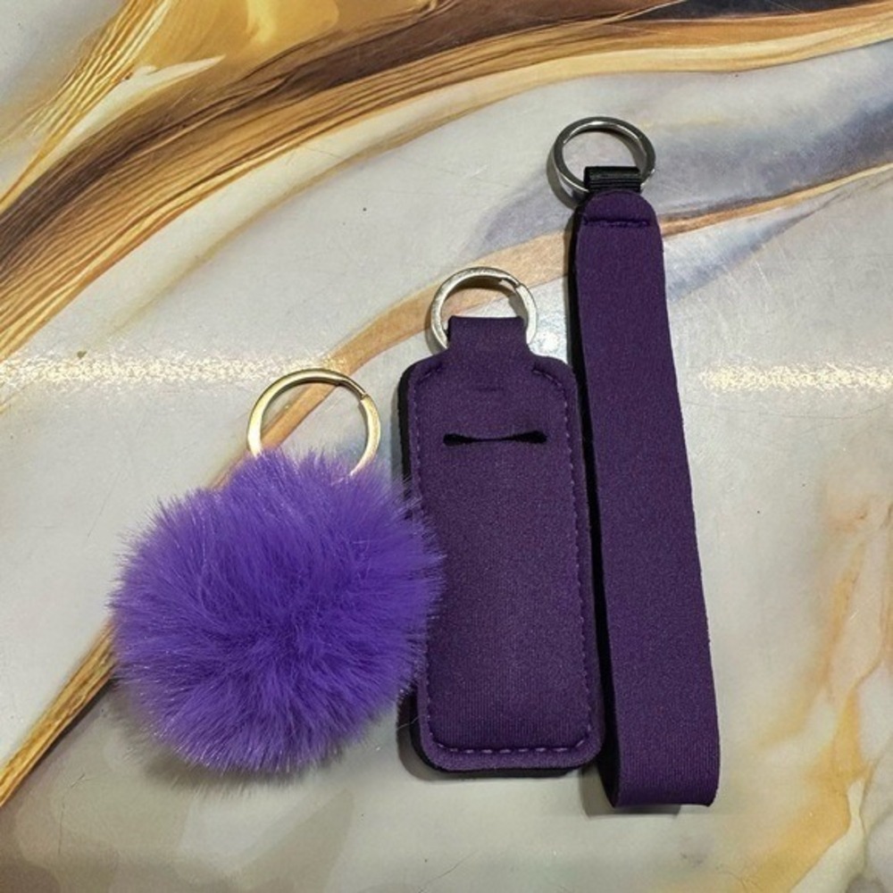 NEW keychain set lip balm holder & wristlet (5 inches) & pom‎ pom